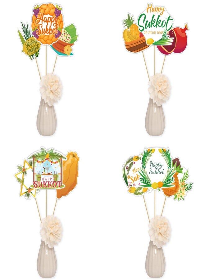 FSHANEE Sukkot Table Centerpieces Sticks - Sukkah Jewish Holiday Double-Sided Printed Table Centerpieces Toppers - Happy Sukkot Party Desk Essential Decorations (Set of 12 Pieces) - Image 1
