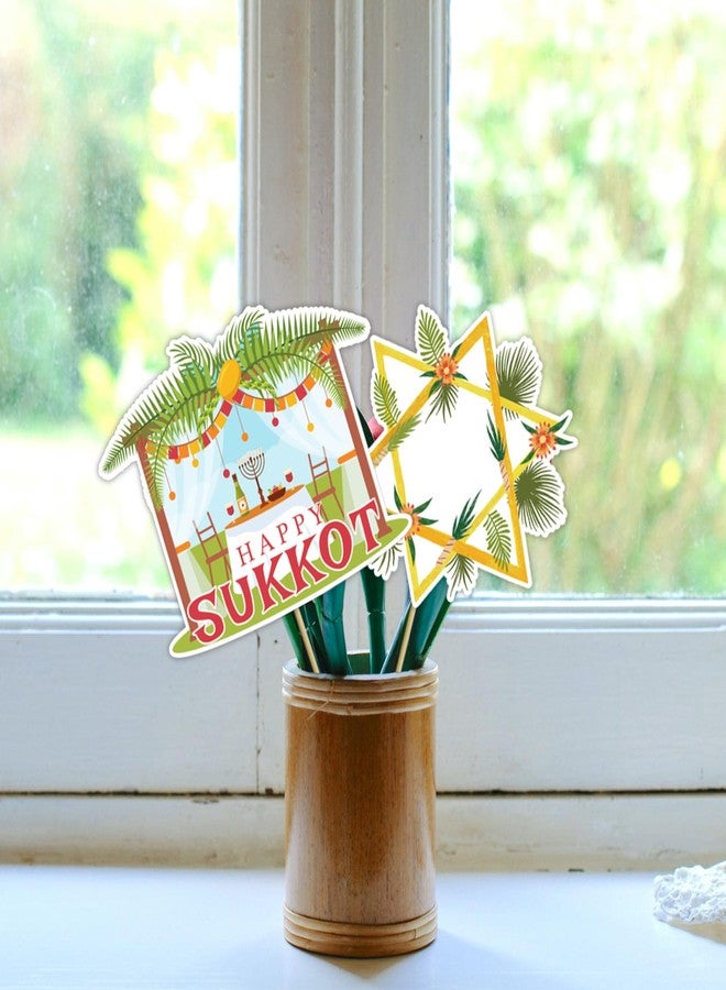 FSHANEE Sukkot Table Centerpieces Sticks - Sukkah Jewish Holiday Double-Sided Printed Table Centerpieces Toppers - Happy Sukkot Party Desk Essential Decorations (Set of 12 Pieces) - Image 3