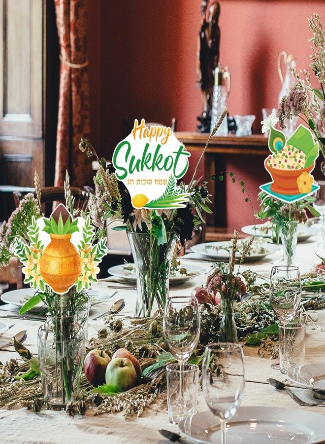 FSHANEE Sukkot Table Centerpieces Sticks - Sukkah Jewish Holiday Double-Sided Printed Table Centerpieces Toppers - Happy Sukkot Party Desk Essential Decorations (Set of 12 Pieces) - Image 4