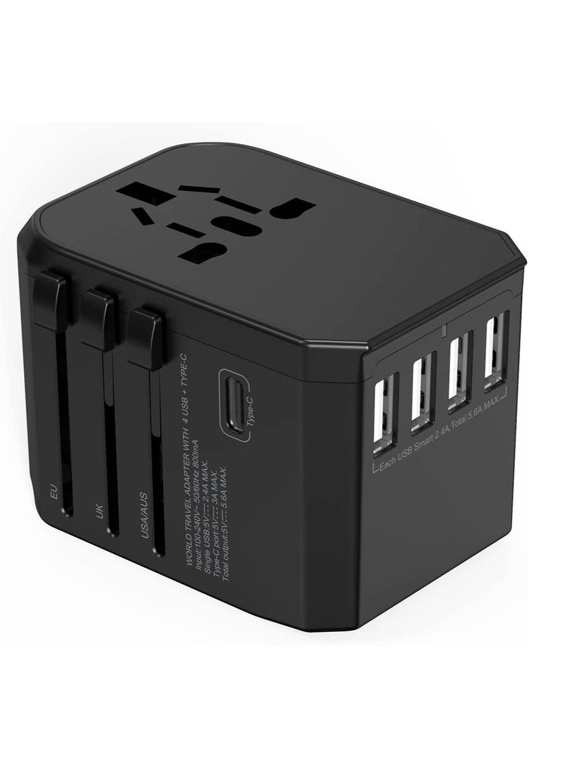Universal Travel Adapter with 4 Ultra-Fast USB Port and 1 Ultra-Fast USB Type C Port and Power Socket Worldwide Plugs UK EU US AU Auto Switch - Image 3