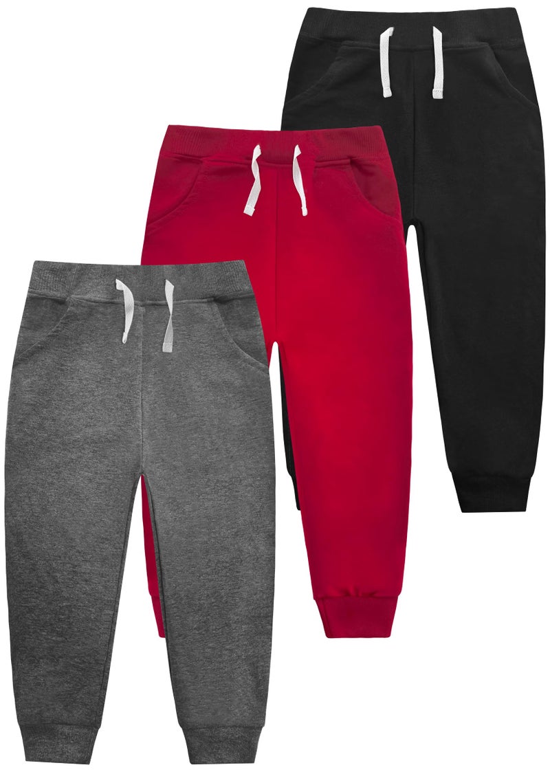 VOGRYE 3 Pack Boys Cotton Toddler Sweatpants Boys Joggers Pants with Pocket Drawstring for Kids 2T-6T - Image 1