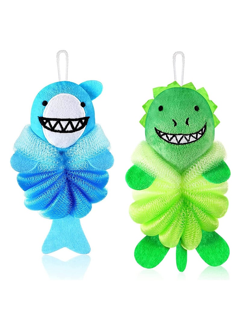 Animal Bath Loofahs Kids Body Cartoon Shower Cute Sponges Pouf Scrubbers Mesh Loofah for Children Baby Washing Exfoliating 2 Pcs - Image 1