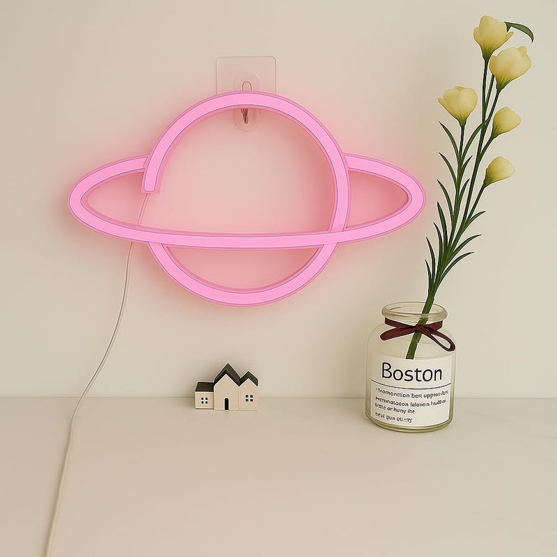 Horoof Home Pink Planet Neon LED Wall Light - Image 1