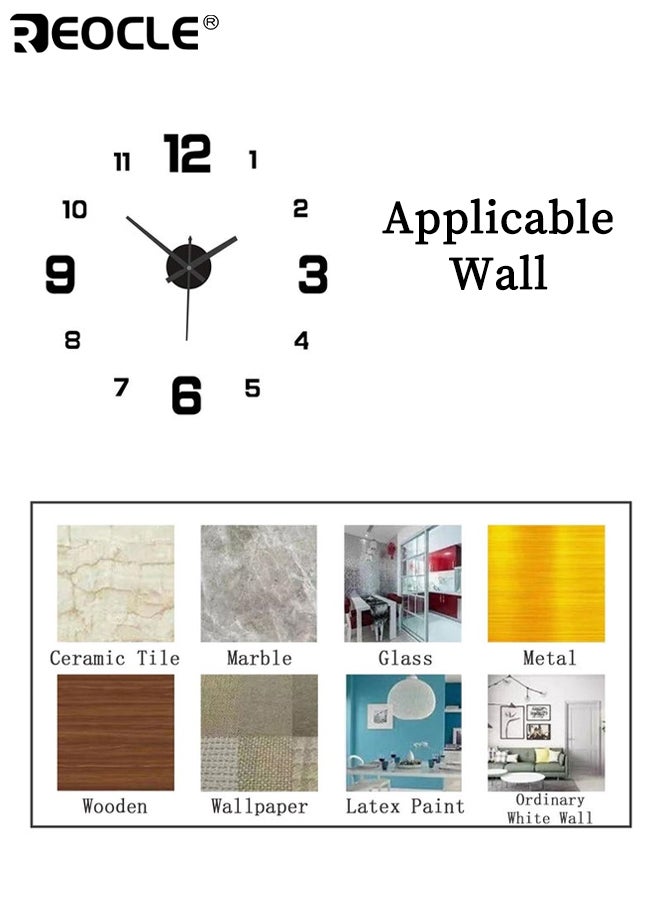 ريوكل ساعة حائط ثلاثية الأبعاد مضيئة بتصميم صامت، أرقام مختلطة، تضيء في الظلام، تعمل بالبطارية، مثالية لتزيين غرفة المعيشة أو النوم بحجم 50×50 سم - Image 2