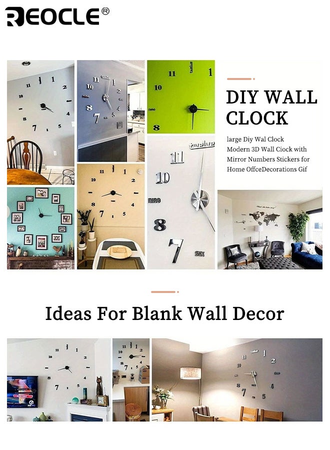 ريوكل ساعة حائط ثلاثية الأبعاد مضيئة بتصميم صامت، أرقام مختلطة، تضيء في الظلام، تعمل بالبطارية، مثالية لتزيين غرفة المعيشة أو النوم بحجم 50×50 سم - Image 4