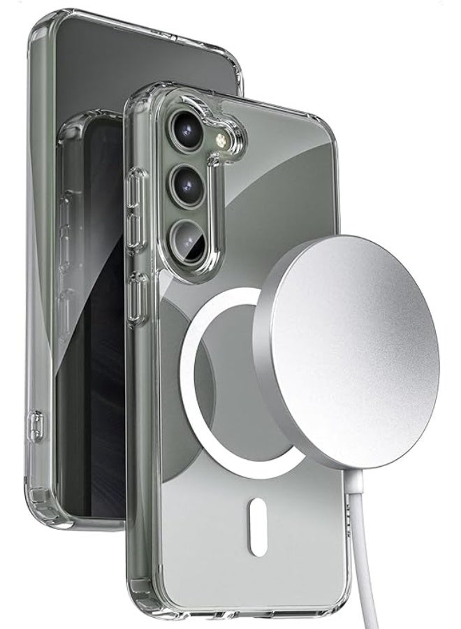 glassology غطاء مغناطيسي شفاف لجهاز سامسونج جالكسي S24 بلس، متوافق مع ماج سيف، غلاف خلفي صلب شفاف، إطار سيليكون مضاد للصدمات، غلاف شفاف نحيف - Image 1