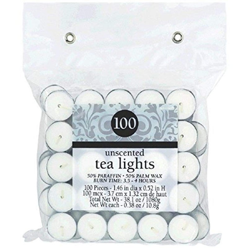 Amscan White Unscented Tealights 15 Pack Of 100 Long Lasting Smokeless Wax Candles For Home Meditation Events
