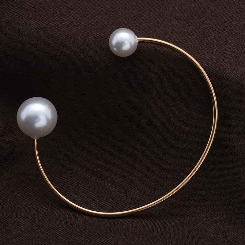 PALMONAS 18k Gold Tone Plated Pearl Cuff Bangle Bracelet
 for Women - Image 5