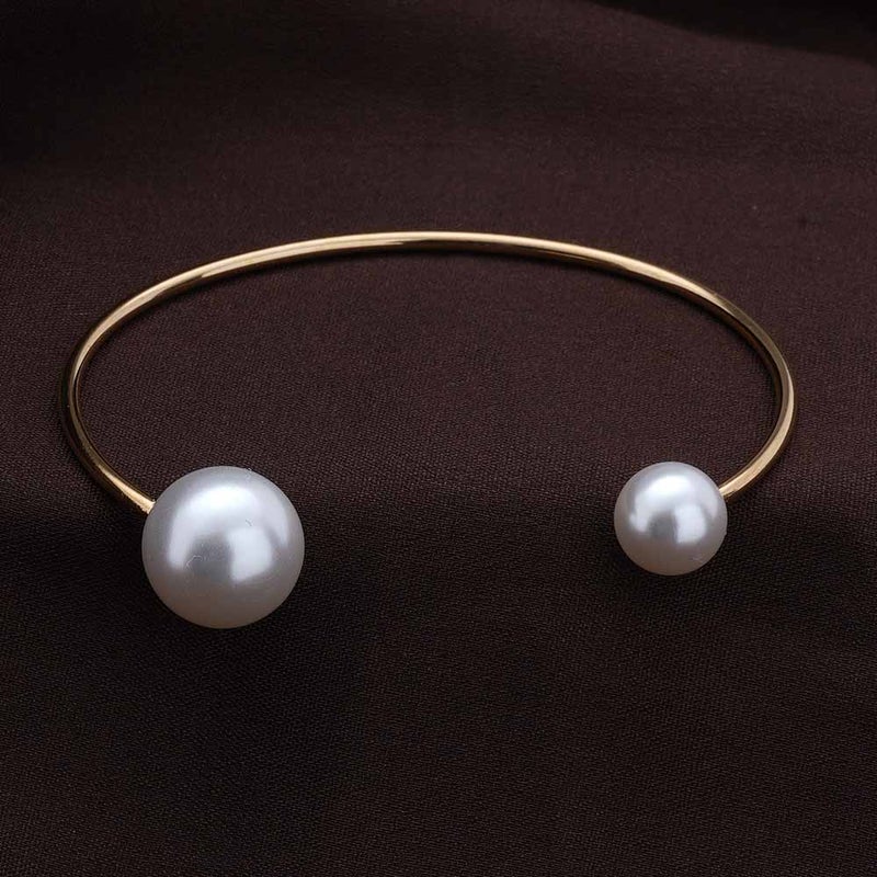 PALMONAS 18k Gold Tone Plated Pearl Cuff Bangle Bracelet
 for Women - Image 4