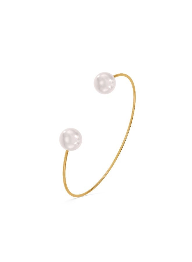 PALMONAS 18k Gold Tone Plated Pearl Cuff Bangle Bracelet
 for Women - Image 1