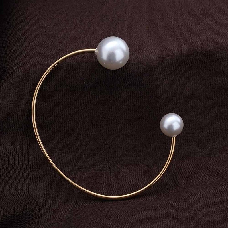 PALMONAS 18k Gold Tone Plated Pearl Cuff Bangle Bracelet
 for Women - Image 2