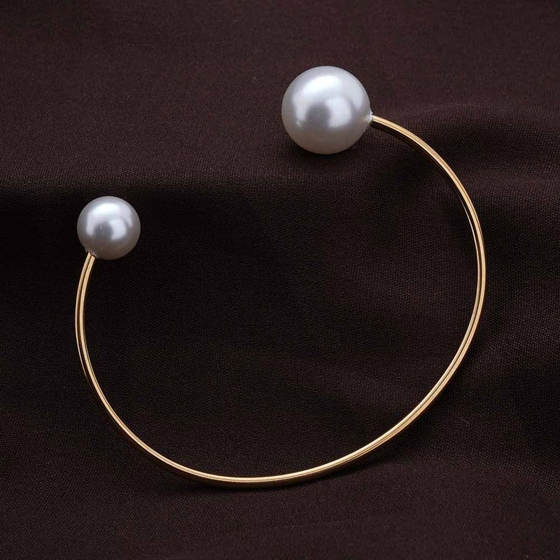 PALMONAS 18k Gold Tone Plated Pearl Cuff Bangle Bracelet
 for Women - Image 3