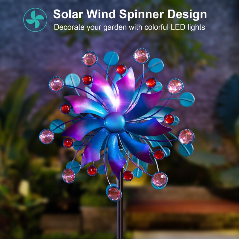 VISFLAIR Solar Wind Spinner for Yard and Garden â€“ 61 Inch Outdoor Metal Kinetic Sculpture with Multi-Color LED Glass Ball Light â€“ Waterproof Windmill Stake for Patio, Lawn, and Pathway Decoration (Blue) - Image 5