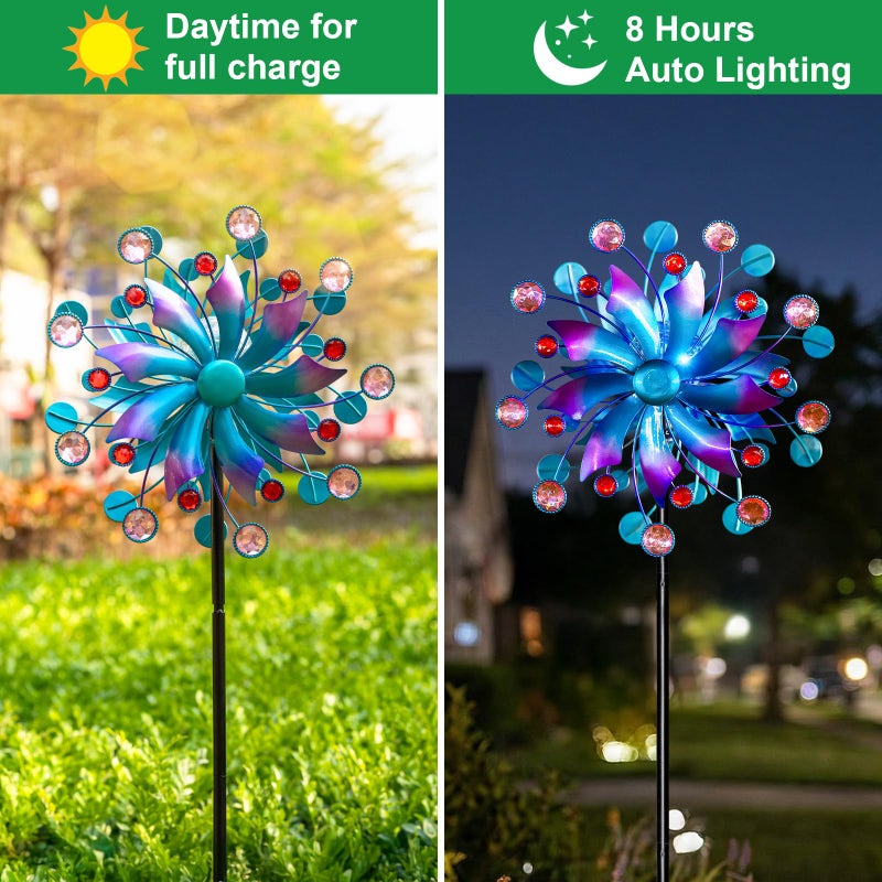 VISFLAIR Solar Wind Spinner for Yard and Garden â€“ 61 Inch Outdoor Metal Kinetic Sculpture with Multi-Color LED Glass Ball Light â€“ Waterproof Windmill Stake for Patio, Lawn, and Pathway Decoration (Blue) - Image 2