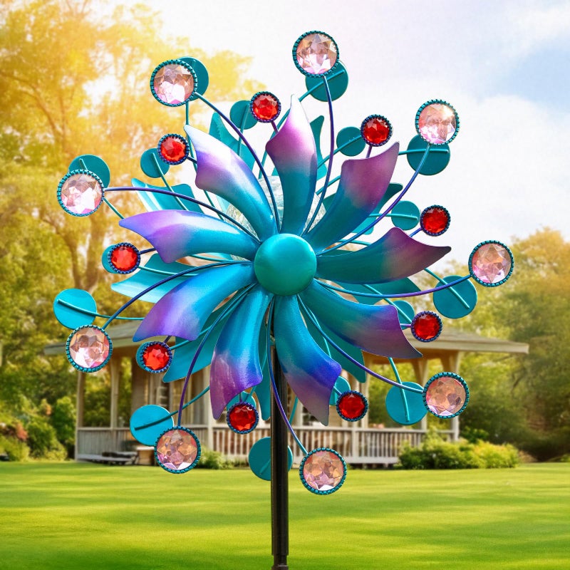 VISFLAIR Solar Wind Spinner for Yard and Garden â€“ 61 Inch Outdoor Metal Kinetic Sculpture with Multi-Color LED Glass Ball Light â€“ Waterproof Windmill Stake for Patio, Lawn, and Pathway Decoration (Blue) - Image 1