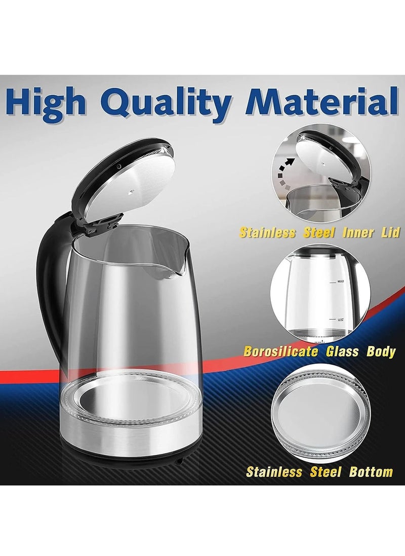 Generic - Electric Kettle Glass Electric Tea Kettle BPA Free Hot Water Electric Kettle Warmer with Fast Boil 304 Stainless Steel Boil Dry Protection Auto Shut-Off Tech for Tea Coffee (2L) - Image 1