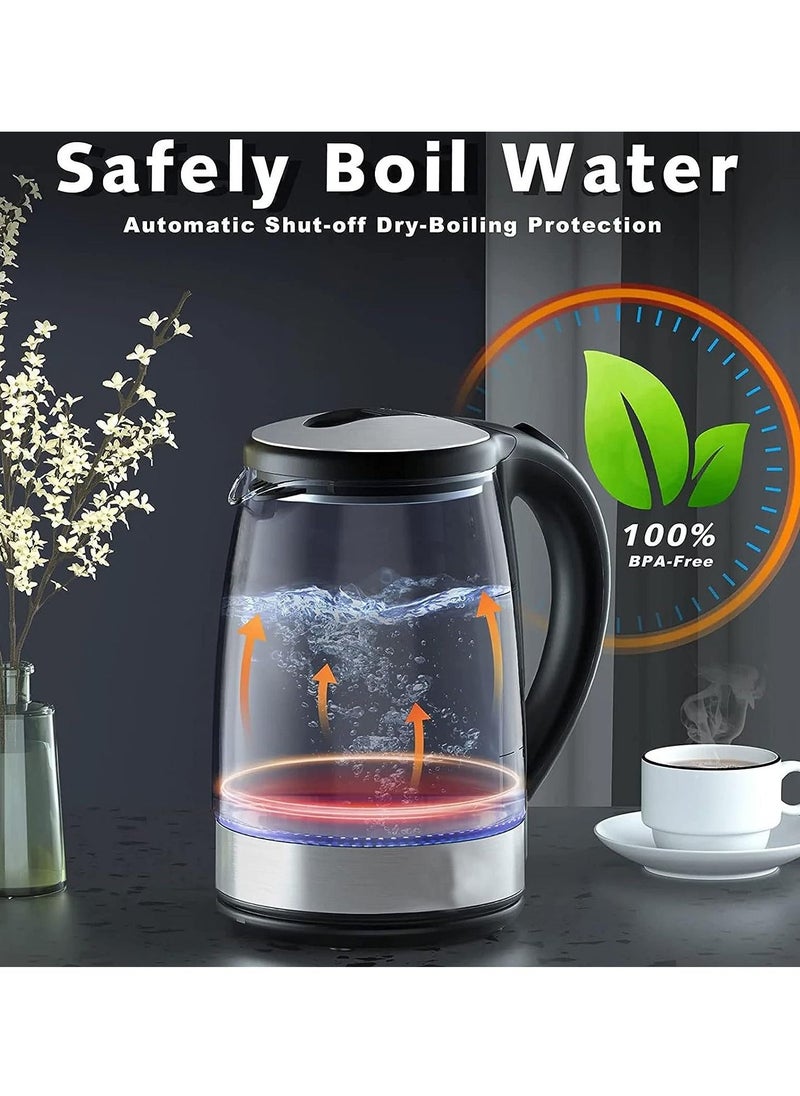 Generic - Electric Kettle Glass Electric Tea Kettle BPA Free Hot Water Electric Kettle Warmer with Fast Boil 304 Stainless Steel Boil Dry Protection Auto Shut-Off Tech for Tea Coffee (2L) - Image 1