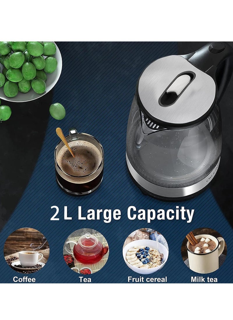 Generic - Electric Kettle Glass Electric Tea Kettle BPA Free Hot Water Electric Kettle Warmer with Fast Boil 304 Stainless Steel Boil Dry Protection Auto Shut-Off Tech for Tea Coffee (2L) - Image 1