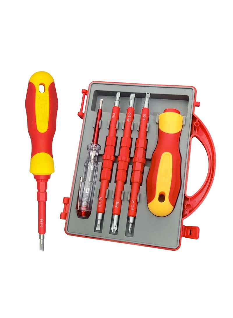 5 Piece Insulated Screwdriver, Screwdriver Set, Electrician Tools Kit with Case, 1000V, Screw Driver with Interchangeable Blades, for Professional Work and Home DIY - Image 1