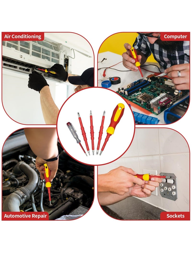 5 Piece Insulated Screwdriver, Screwdriver Set, Electrician Tools Kit with Case, 1000V, Screw Driver with Interchangeable Blades, for Professional Work and Home DIY - Image 5