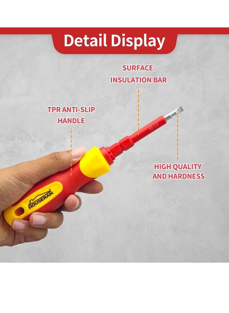 5 Piece Insulated Screwdriver, Screwdriver Set, Electrician Tools Kit with Case, 1000V, Screw Driver with Interchangeable Blades, for Professional Work and Home DIY - Image 3