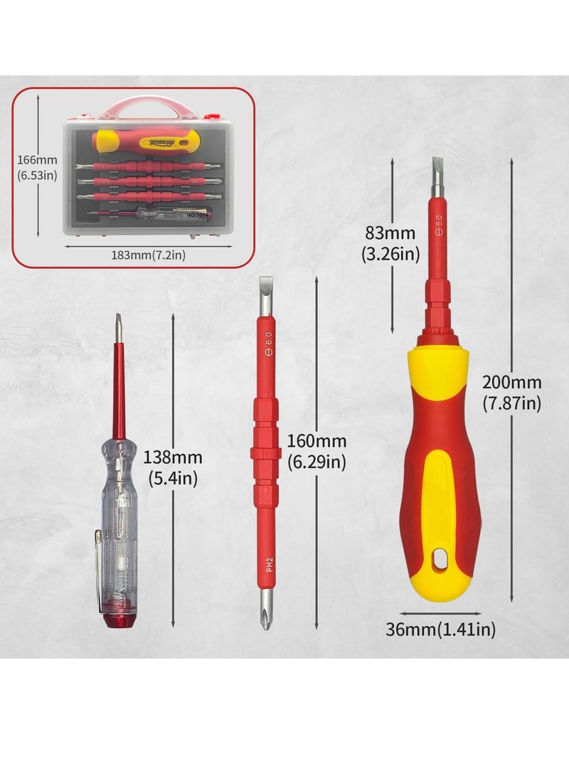 5 Piece Insulated Screwdriver, Screwdriver Set, Electrician Tools Kit with Case, 1000V, Screw Driver with Interchangeable Blades, for Professional Work and Home DIY - Image 2