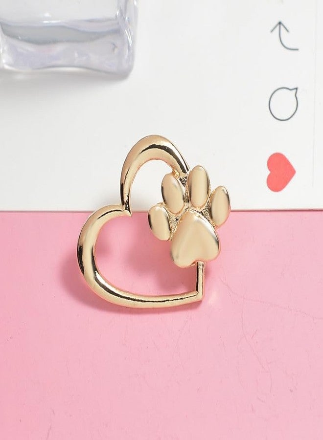 WLL Lovely Hollow Love Heart with Tiny Pet Pawprint Brooch Charm Cat Dog Footprint Lapel Pin (gold-tone) - Image 3