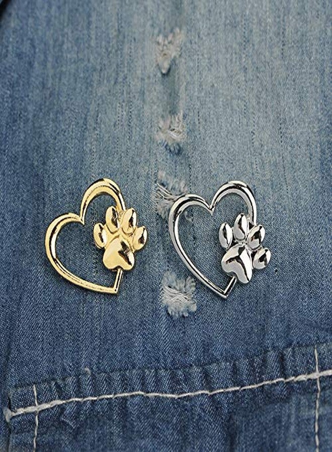 WLL Lovely Hollow Love Heart with Tiny Pet Pawprint Brooch Charm Cat Dog Footprint Lapel Pin (gold-tone) - Image 2