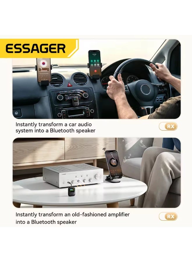 ايساجر جهاز استقبال/إرسال صوتي بتقنية بلوتوث 6.0 من إساجر، مزود بميكروفون ومقبس 3.5 ملم وشاشة LCD، مناسب للسيارة/المنزل/الهاتف/سماعات الرأس/مكبر الصوت/التلفزيون - Image 5