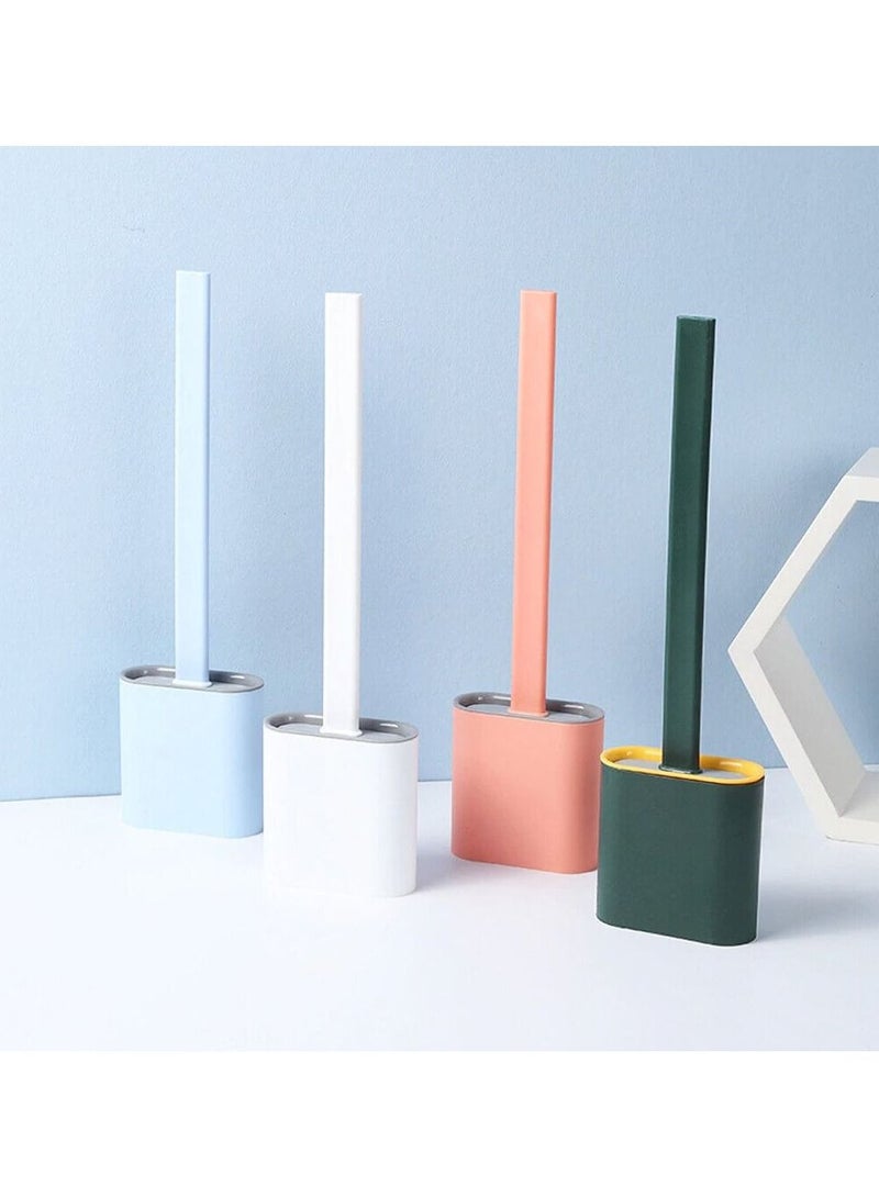 DubaiGallery Random Color Flat Head Toilet Brush Bowl Holder Silicone Toilet Scrubs Flexible Soft Bristles Brush Bath Kits Deep Cleaning Free Punch