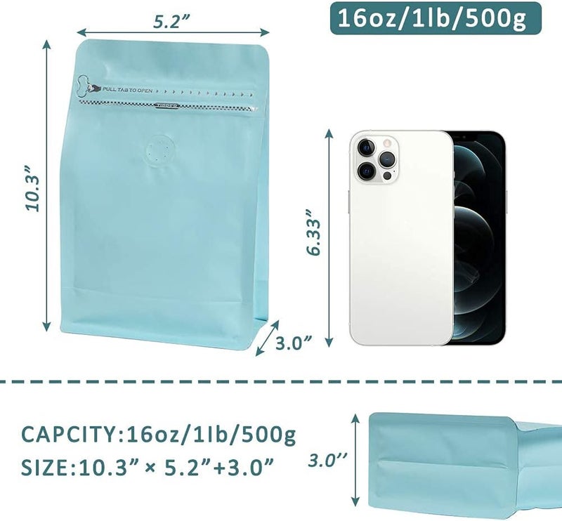 REMTAP أكياس قهوة مع صمام، رقائق ألومنيوم عالية الحاجز، قاع مسطح، أكياس تخزين حبوب القهوة القائمة، أكياس قابلة لإعادة الاستخدام مع سحاب جانبي قابل للختم الحراري - Image 2