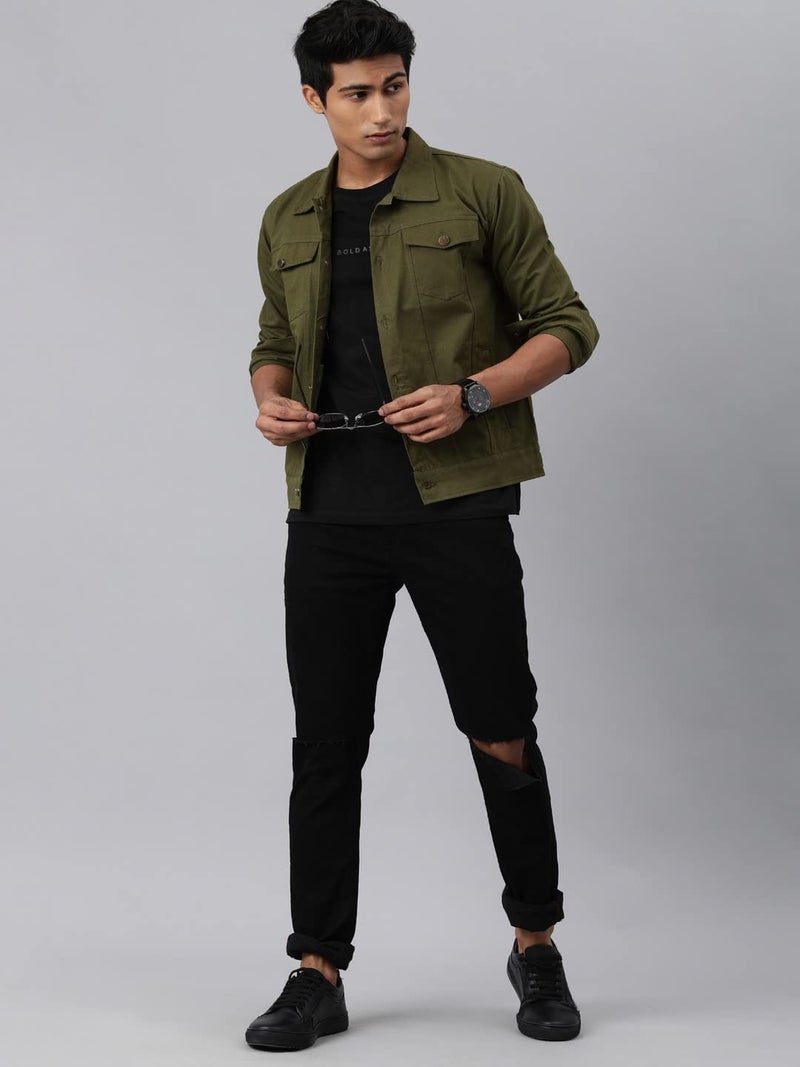 VOGATI Men's Denim Jacket kjt210vogn-l_Olive_L - Image 4