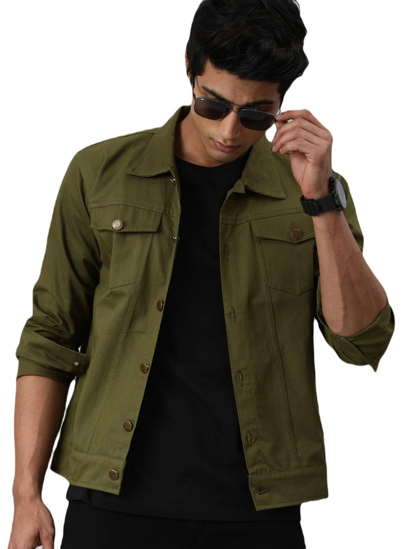 VOGATI Men's Denim Jacket kjt210vogn-l_Olive_L - Image 1