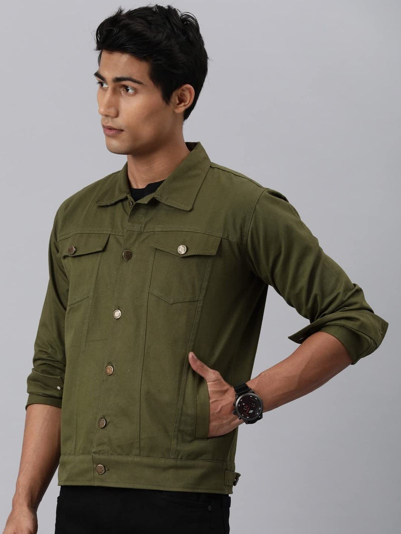 VOGATI Men's Denim Jacket kjt210vogn-l_Olive_L - Image 3