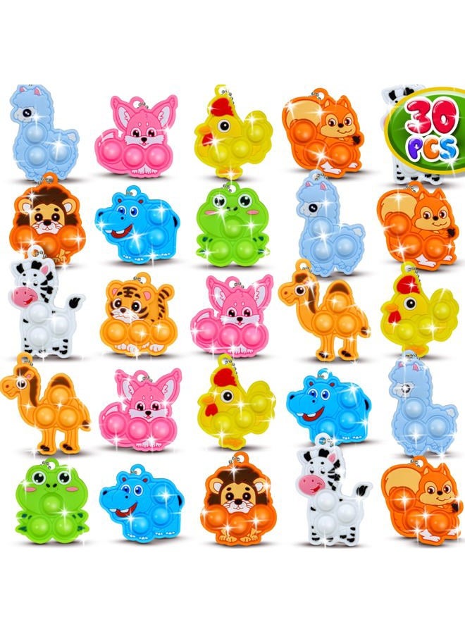 BicMan 30pcs Animal Mini Pop Keychain, Party Favors, Treasure Box Toys for Classroom, Goodie Bag Stuffers for Kids, Prize Box Toys for Kids Classroom, Pop its Fidget Toys Bulk, Pinata Fillers, Carnival Prize - Image 1