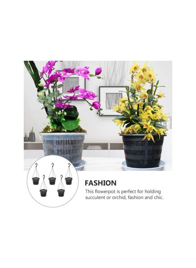 silvercnc - silvercnc Hanging Flower Pots，5 Sets of Plastic Hanging Orchid Pot Breathable Mesh Net Pot Orchid Hanging Basket with Hook Root for Orchids Flower Houseplant Pots for Outdoor Indoor Balcony Patio - Image 1