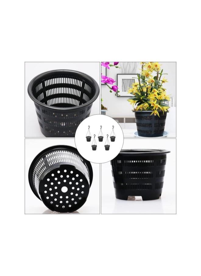 silvercnc - silvercnc Hanging Flower Pots，5 Sets of Plastic Hanging Orchid Pot Breathable Mesh Net Pot Orchid Hanging Basket with Hook Root for Orchids Flower Houseplant Pots for Outdoor Indoor Balcony Patio - Image 1