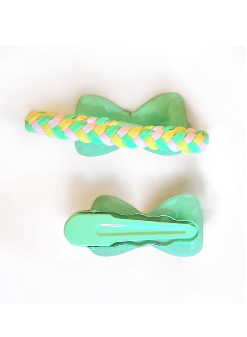 طقم مكون من مشبك و ربطة شعر علي شكل فيونكة للفتيات باللون الأخضر - Image 2