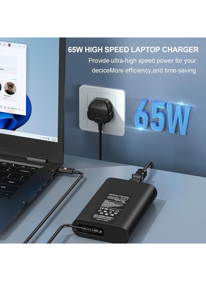 إن تك NTECH 65W USB-C شاحن كمبيوتر محمول متوافق مع خط عرض ديل إكس بي إس 5540/5440/5520 ، لينوفو ثينكباد / إم إس آي / هواوي / سامسونج / آسوس / أسر / ماك بوك محول الطاقة العالمي ، أسود - Image 2