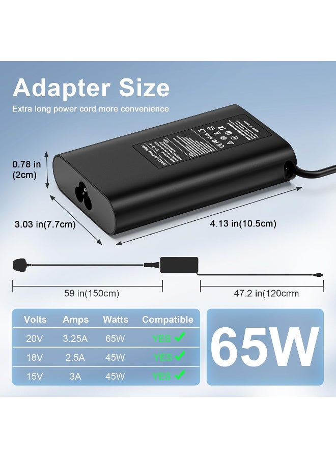 إن تك NTECH 65W USB-C شاحن كمبيوتر محمول متوافق مع خط عرض ديل إكس بي إس 5540/5440/5520 ، لينوفو ثينكباد / إم إس آي / هواوي / سامسونج / آسوس / أسر / ماك بوك محول الطاقة العالمي ، أسود - Image 4