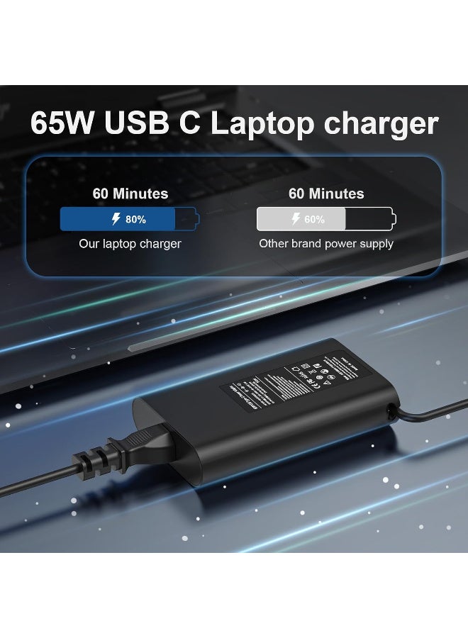 إن تك NTECH 65W USB-C شاحن كمبيوتر محمول متوافق مع خط عرض ديل إكس بي إس 5540/5440/5520 ، لينوفو ثينكباد / إم إس آي / هواوي / سامسونج / آسوس / أسر / ماك بوك محول الطاقة العالمي ، أسود - Image 5