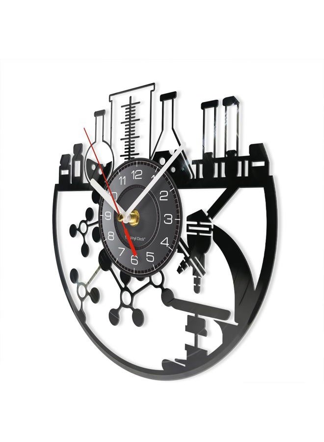 Timethink 12 Inch Chemical Wall Clock, Silent Quartz Non Ticking Battery Operated Modern Decorative Chemistry Analog Black Vinyl Record Wall Clock Watch for Laboratory Science Classroom School Decor - Image 3