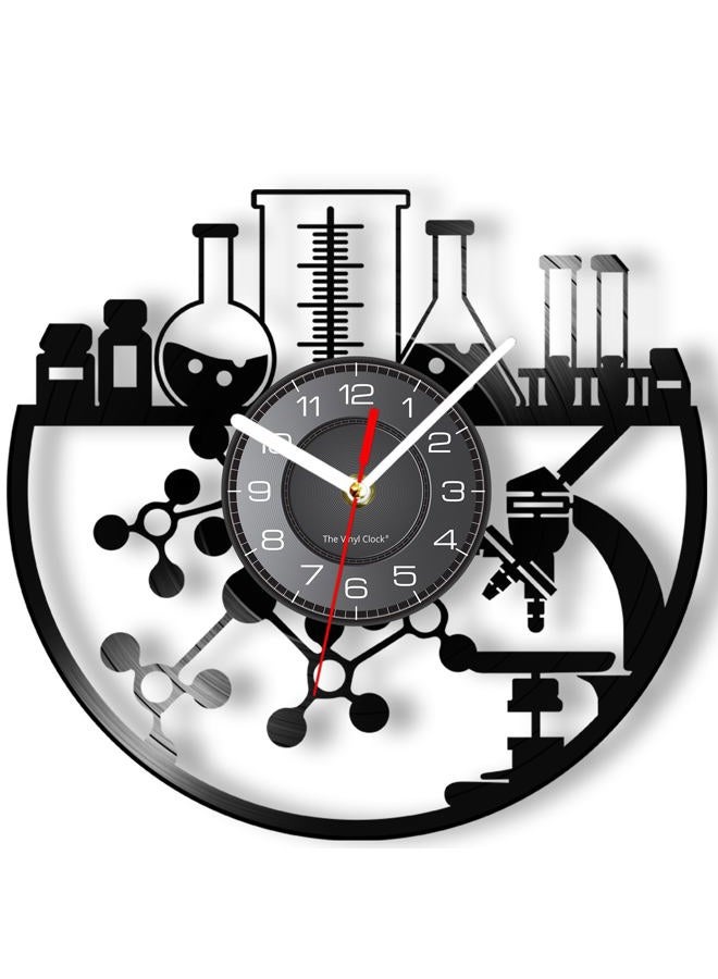 Timethink 12 Inch Chemical Wall Clock, Silent Quartz Non Ticking Battery Operated Modern Decorative Chemistry Analog Black Vinyl Record Wall Clock Watch for Laboratory Science Classroom School Decor - Image 1