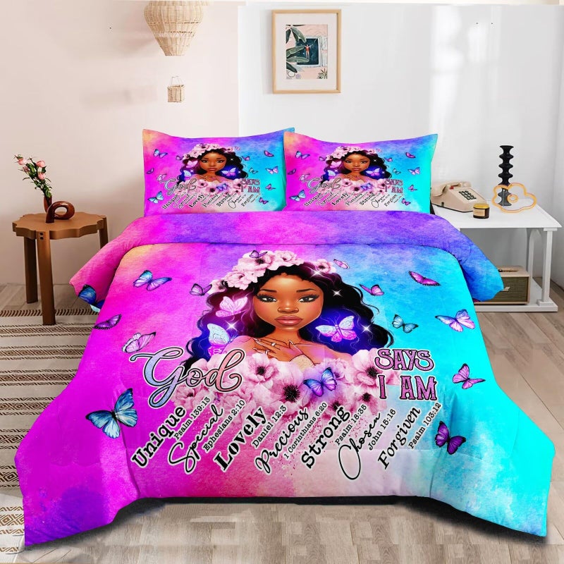 CKOU CCOO Black Girl Magic Comforter Set Twin, Black Girl Bed Comforter Sets for Girls,African American Girls Bedding Set Afro Melanin Bedroom Decor - Image 1