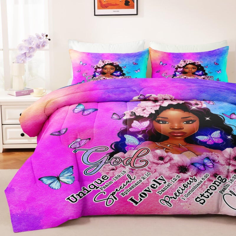 CKOU CCOO Black Girl Magic Comforter Set Twin, Black Girl Bed Comforter Sets for Girls,African American Girls Bedding Set Afro Melanin Bedroom Decor - Image 2