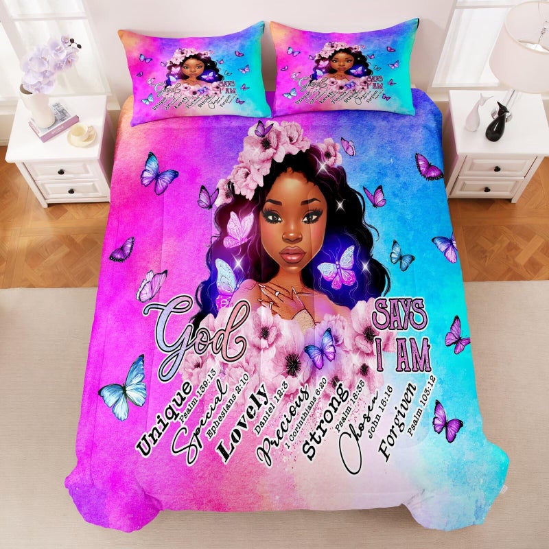 CKOU CCOO Black Girl Magic Comforter Set Twin, Black Girl Bed Comforter Sets for Girls,African American Girls Bedding Set Afro Melanin Bedroom Decor - Image 3