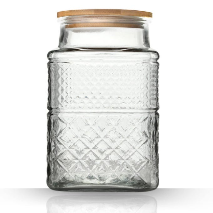 LARGE GLASS STORAGE JAR 60 FL OZ GLASS FOOD STORAGE CONTAINERS WITH BAMBOO LID KITCHEN CONTAINERS CEREAL CANISTERS DECORATIVE JAR FOR CANDY SNACK COOKIES COFFEE TEA NUTS AIRTIGHT GLASS JARS SQUARE