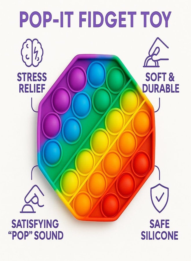 KALRA MAGIC® Rainbow Pop It Fidget Toy Shapes Colorful Silicone Sensory Toys for Kids & Adults Stress Relief, Anxiety, Autism Support Durable & Washable Pack 1 Octagon - Image 4