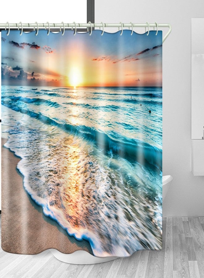 LYFANS The Bathroom Has a Sunset Beach Shower Curtain and The Tub Has a Luxurious Standard Shower Curtain. Waterproof Washable Fabric Shower Curtain (71x79) in，with 12 White Hooks. - Image 1