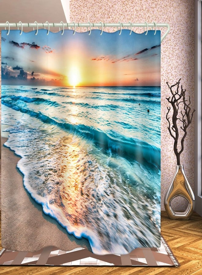 LYFANS The Bathroom Has a Sunset Beach Shower Curtain and The Tub Has a Luxurious Standard Shower Curtain. Waterproof Washable Fabric Shower Curtain (71x79) in，with 12 White Hooks. - Image 3